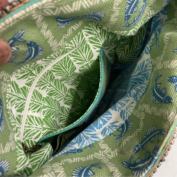 Sigrid Olsen Green tote with Blue fish pattern vintage. Canvas, Rhinestones - Picture 9 of 13